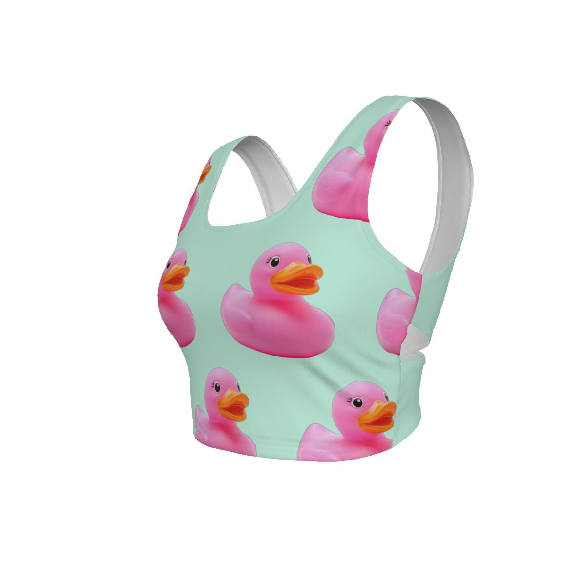 Women's Cross-Back Crop Top in Pink Rubber Duck