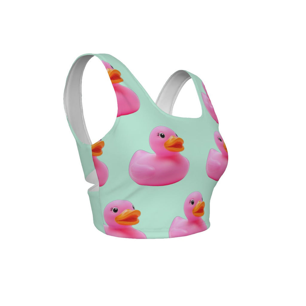 Women's Cross-Back Crop Top in Pink Rubber Duck