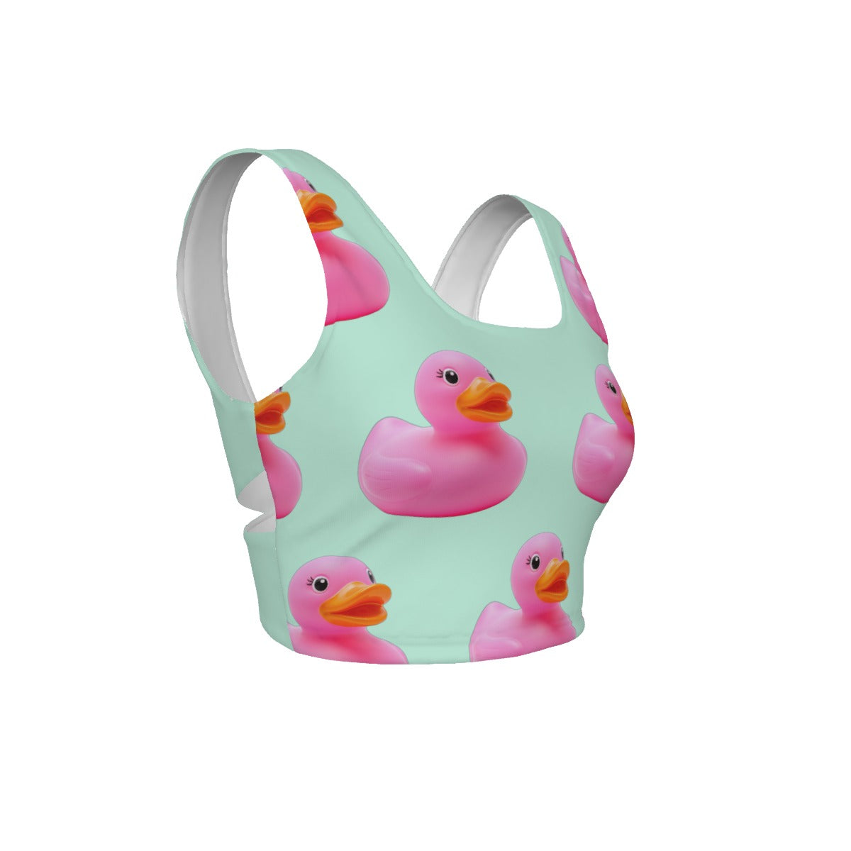 Women's Cross-Back Crop Top in Pink Rubber Duck