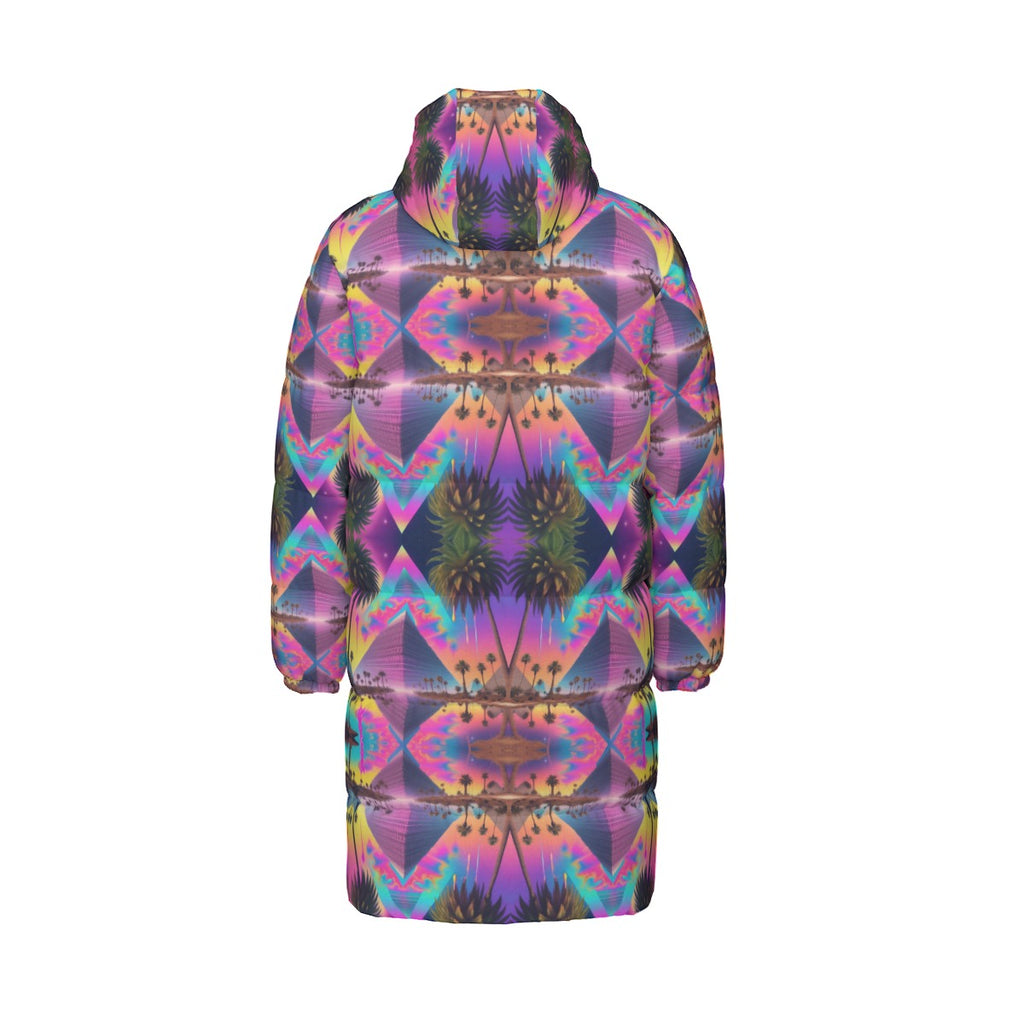 Unisex Long Down Jacket in Trippy Pyramid